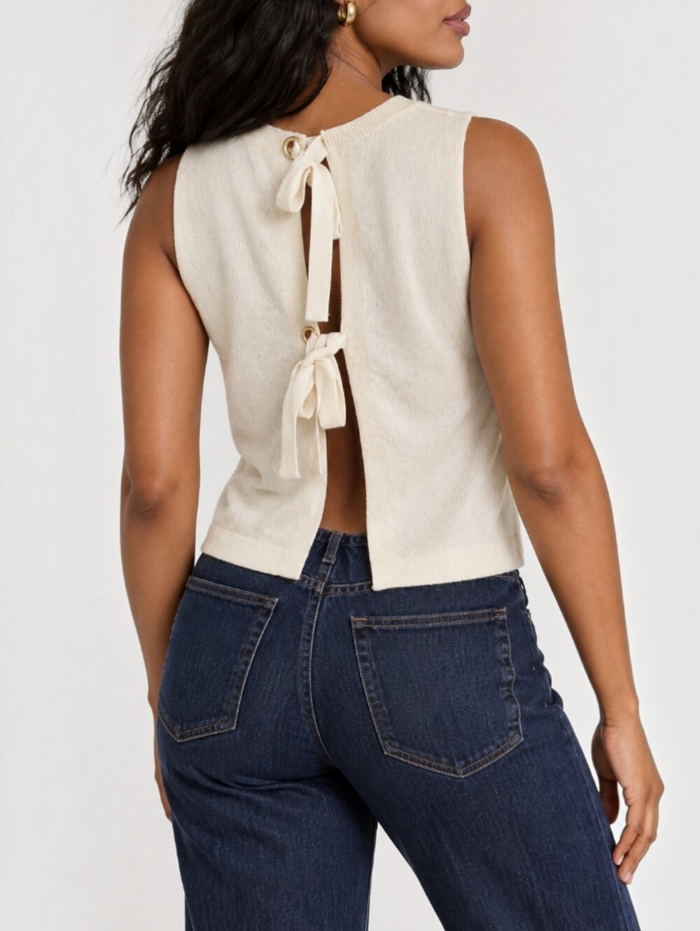 Maje Wool Cashmere Sweater Vest Ivory Open Back Tie Quiet Luxury Size 2